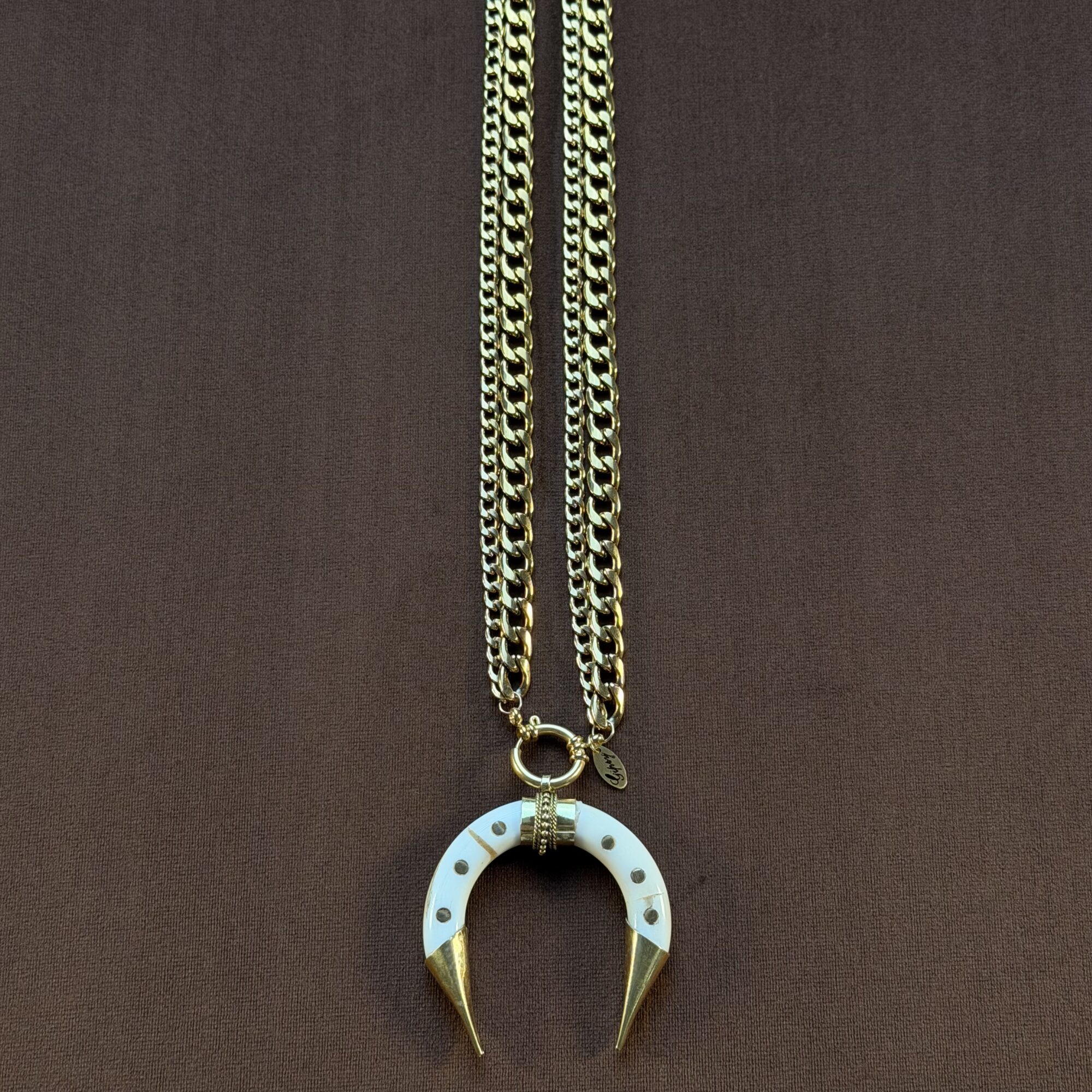 Collana doppia Luna GIPSY in osso di bufalo - oro 30 cm