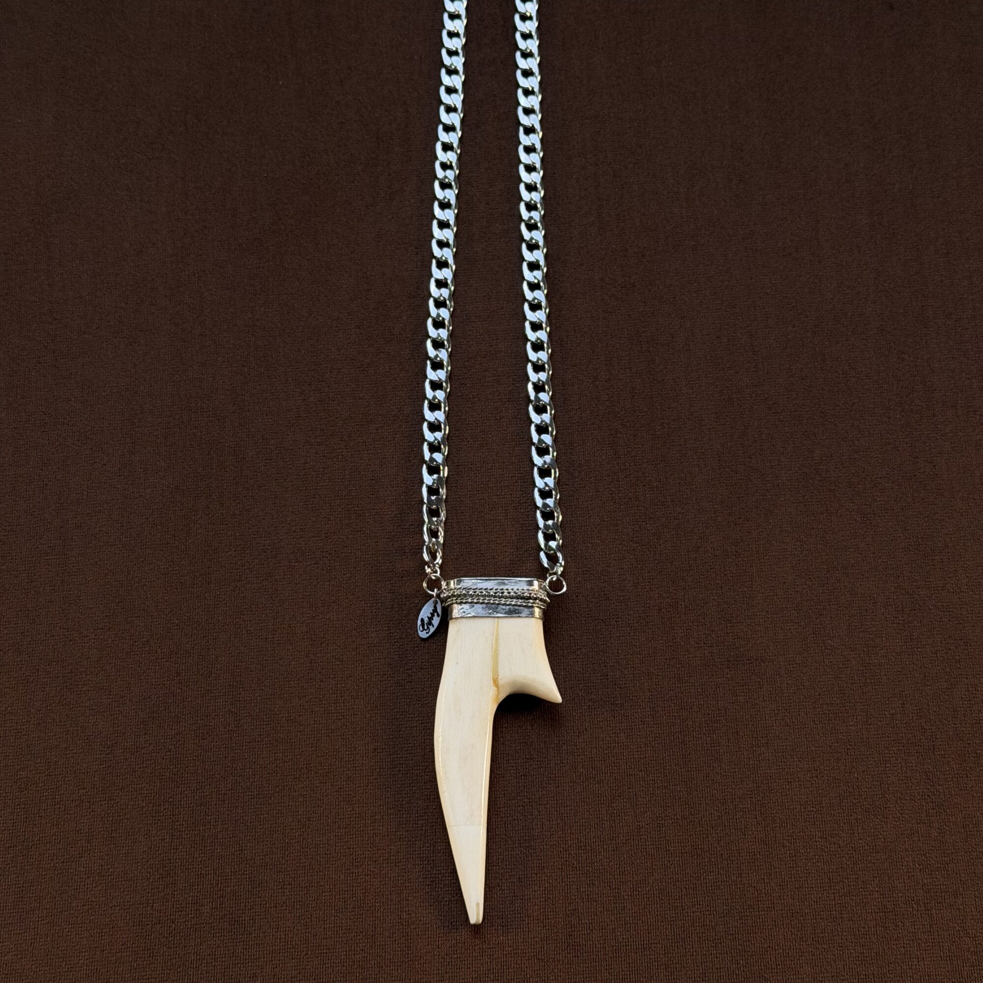 GIPSY WhiteWolfSilver - Catena 34 cm in osso di bufalo silver