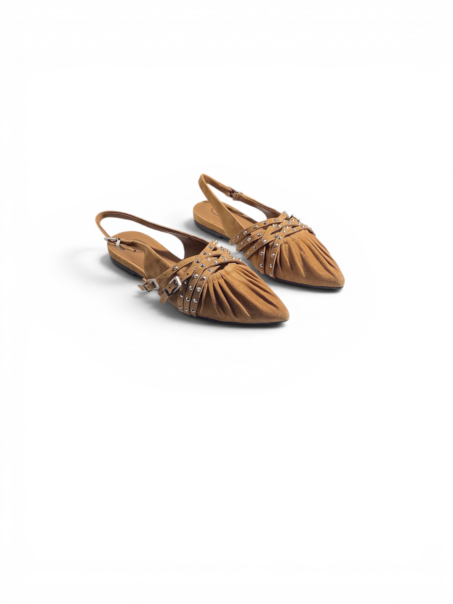 Ash Sandalo Flat Borchie Camoscio Camel