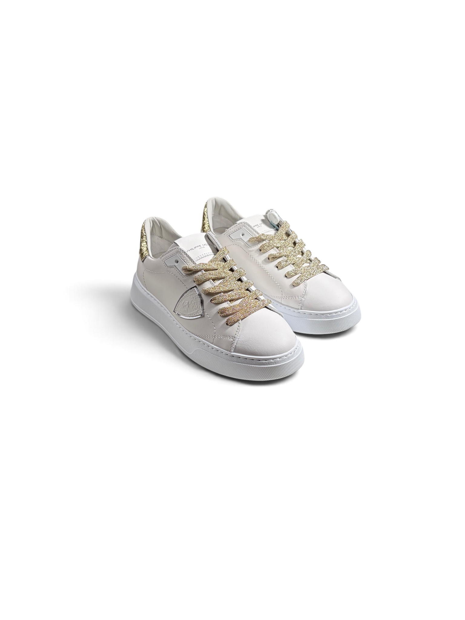 Philippe Model Sneaker Temple Pelle Glitter Bianco Oro