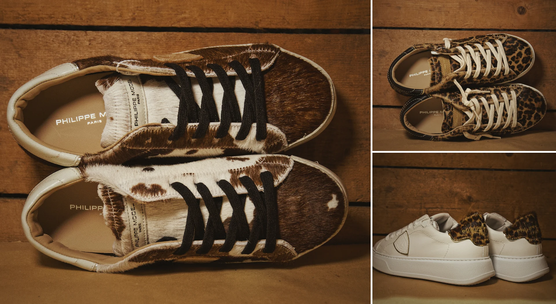 Composizione sneakers Philippe Model con texture animalier