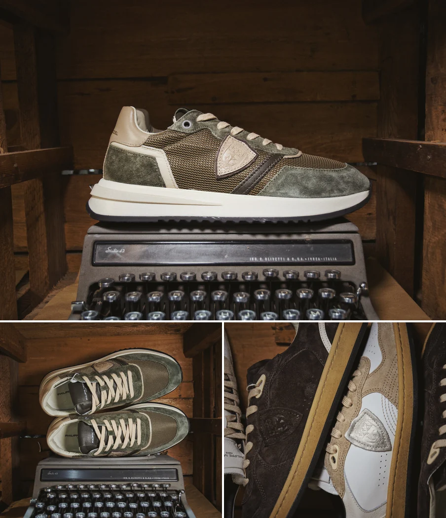Sneakers Philippe Model a contrasto: composizione verticale