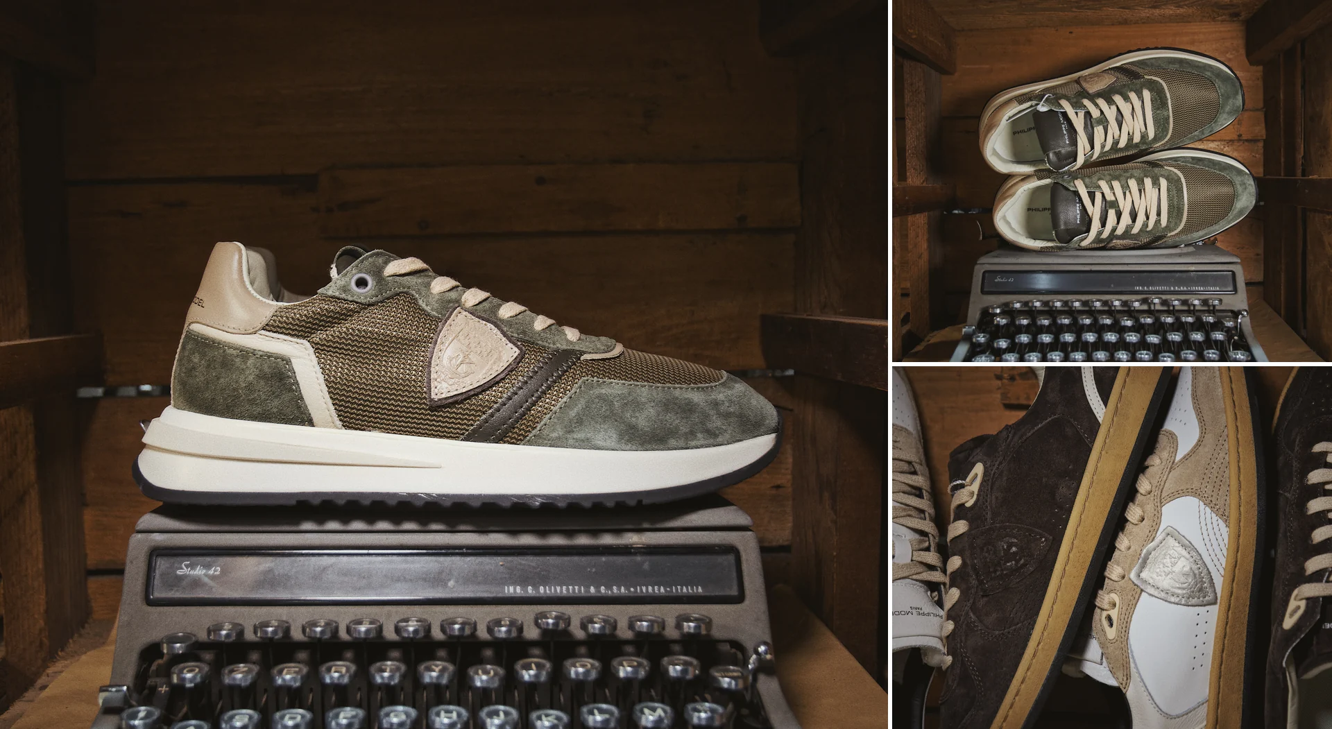 Composizione sneakers Philippe Model con colori a contrasto